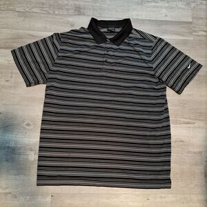 Nike Dri Fit XL Black White Striped Men's Golf Polo Shirt Athletic